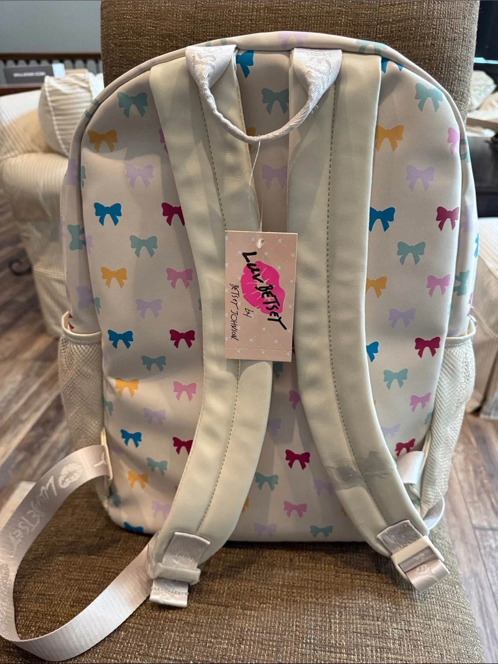 Betsey Johnson rainbow bow full size backpack NWT